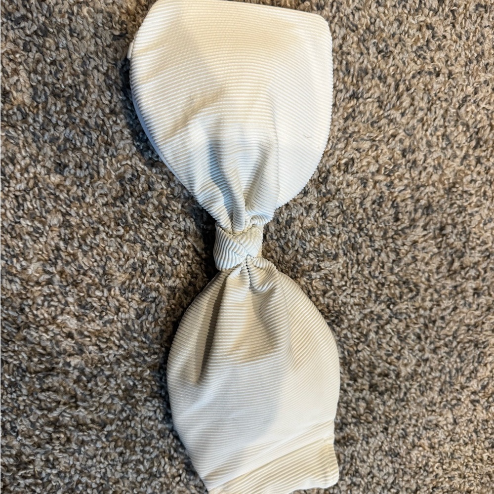 aerie White Ribbed Strapless Knot Bandeau